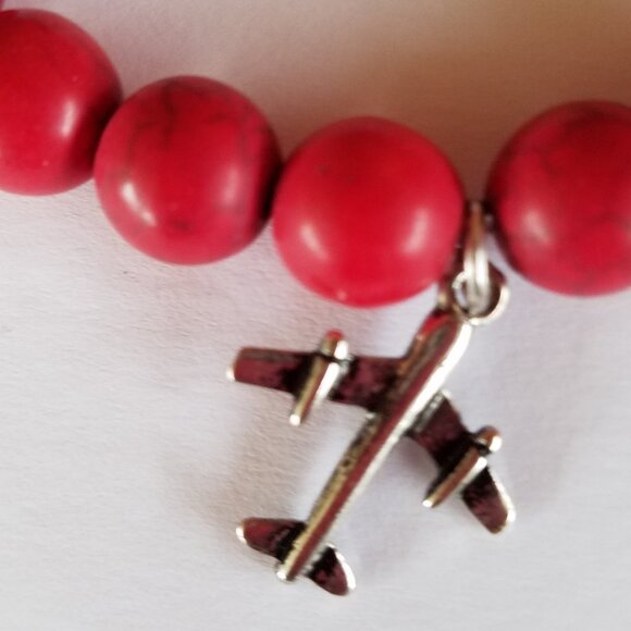 Hand Crafted Paris Red Gemstone Charm Bracelet 6.25" Stretch - Picture 8 of 9